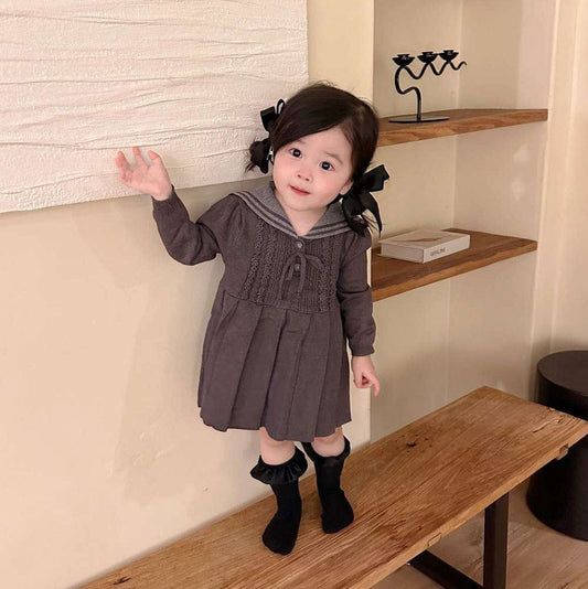 長袖ワンピース 長袖ニットワンピース セーラー襟 プリーツスカート ベビー服【mh0011512】