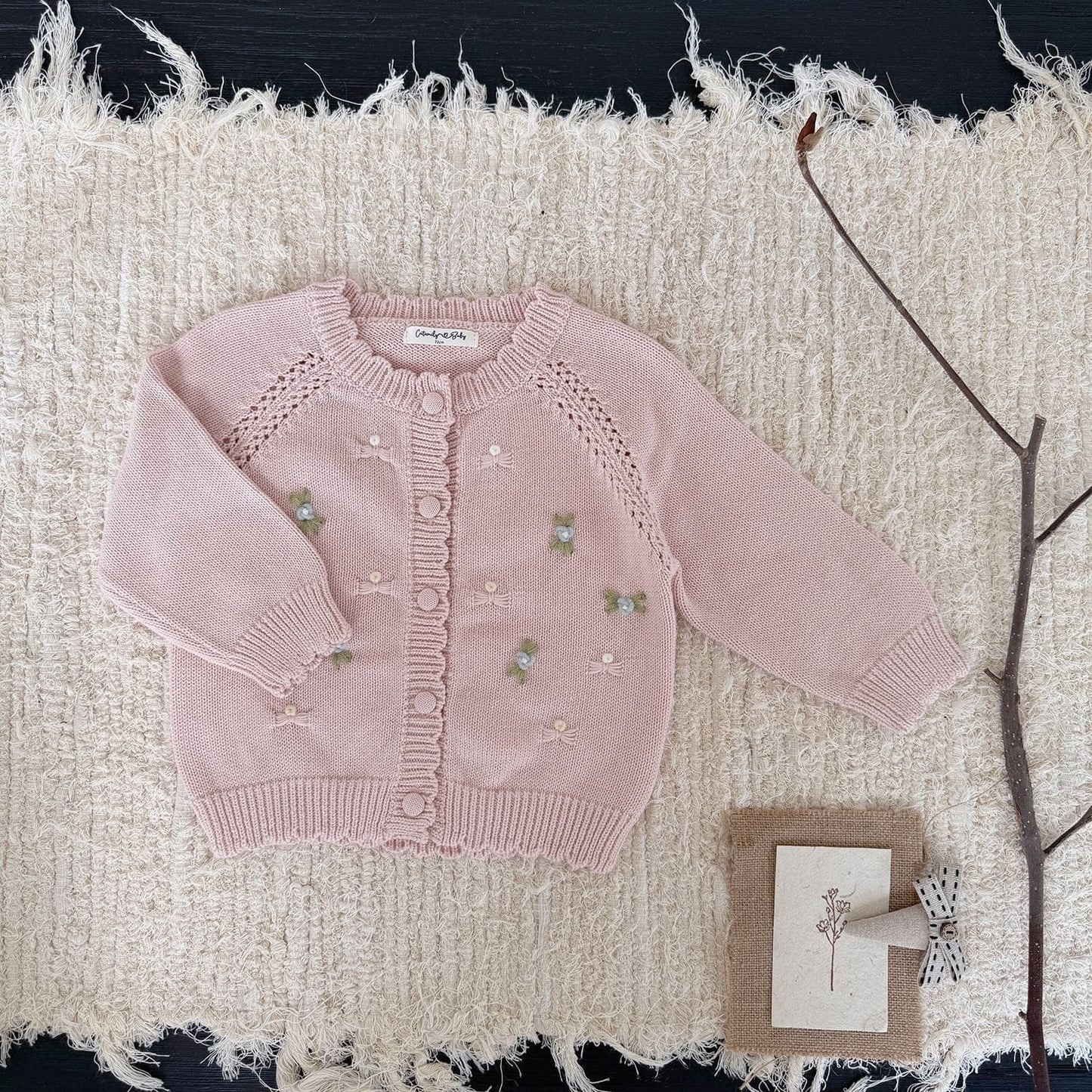 カーディガン・パーカー Pink / 73cm フラワー刺繍ニットカーディガン【mh0011146】