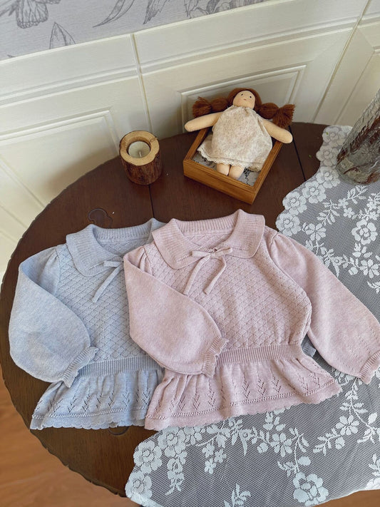 長袖Tシャツ Lace Bow Cutout Sweater レース リボン 透かし編み セーター【mh0012158】