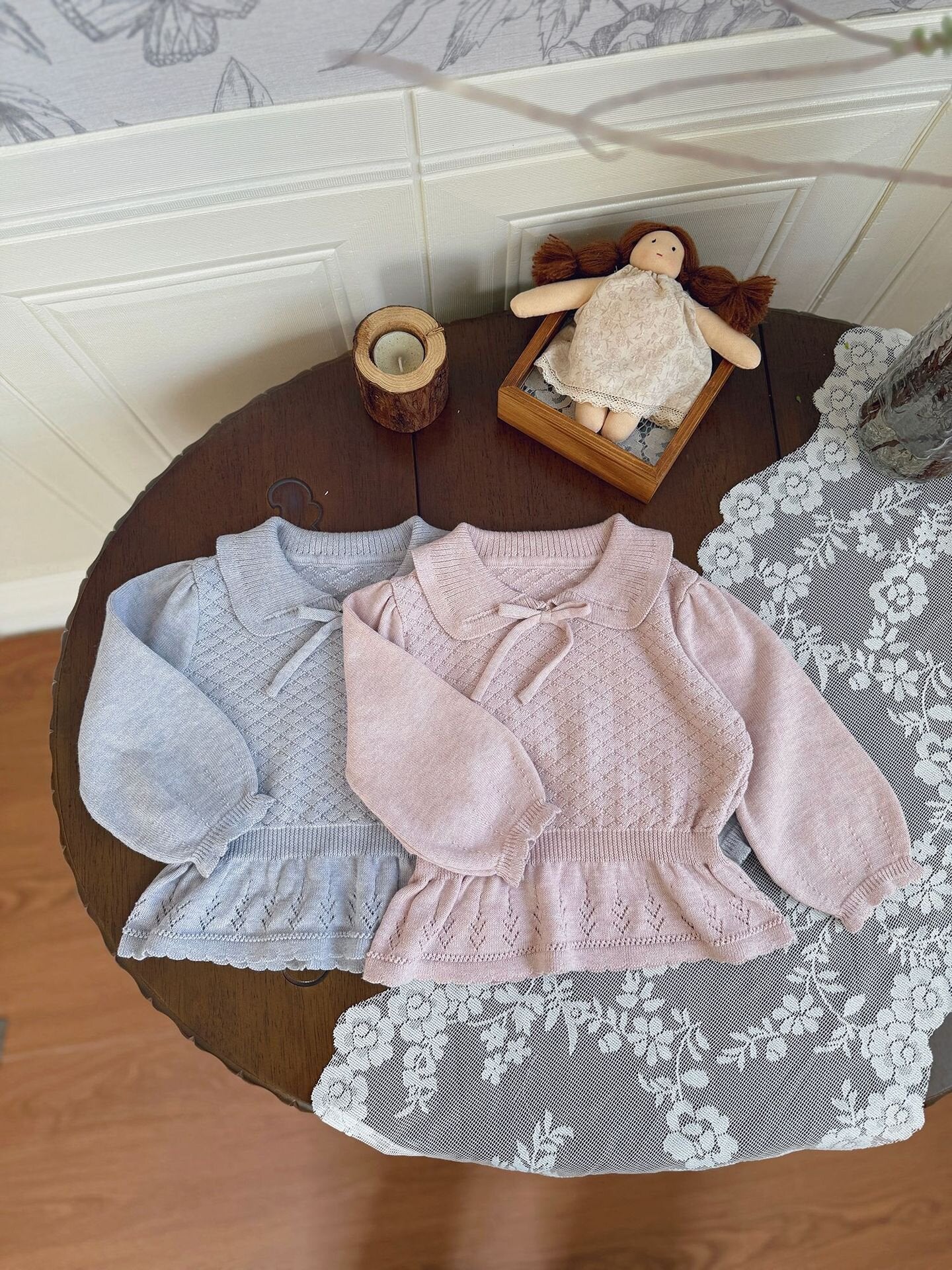 長袖Tシャツ Lace Bow Cutout Sweater レース リボン 透かし編み セーター【mh0012158】