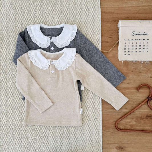 長袖Tシャツ 長袖Tシャツ フリル襟 フライス 裏起毛 リブTシャツ【mh0011508】