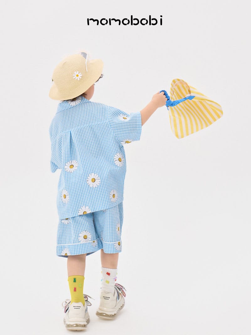 Daisy Gingham Shirt Shorts デイジー チェックシャツ ショートパンツ【mh0013007】 momobobi 半袖セットアップ