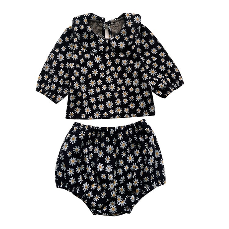 Daisy Print Top & Pants Set デイジー柄 襟付きトップス&ブルマセット【mh0012690】 BBAMMA 長袖セットアップ