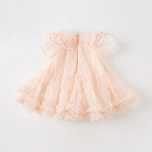 半袖ワンピース 【dave & bella】キッズワンピース チェリーハート刺繍 襟付き プリンセスドレス オレンジピンク【mh0006280】