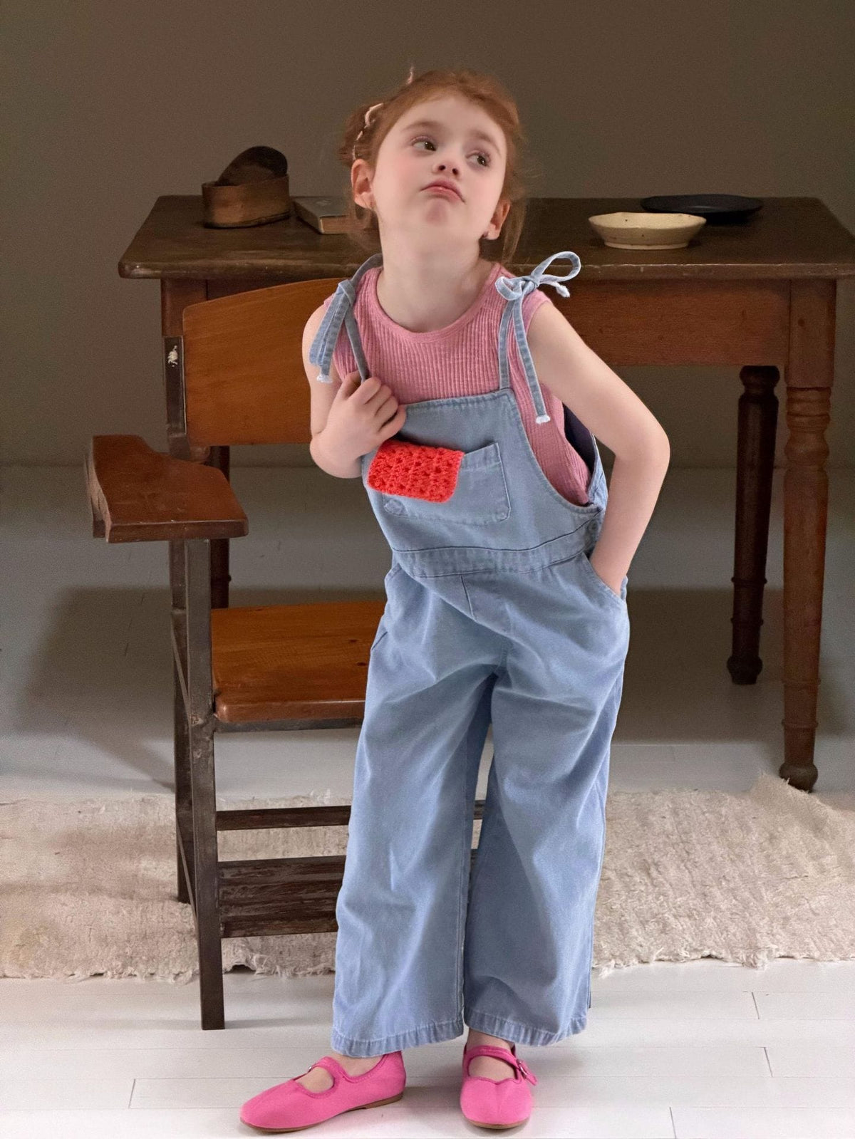 Denim Shoulder Tie Overalls ライトブルー ロングパンツ【mh0012897】 Jianzidan サロペットパンツ・サスペンダーパンツ