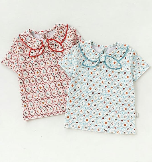 Doll Collar Cotton T-shirt リボン襟付き 半袖 カットソー【mh0012768】 Beitaoya 半袖Tシャツ