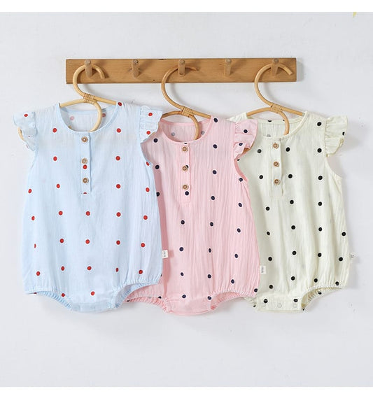Dot Print Cotton Romper ガーゼ ドット 半袖ロンパース【mh0013040】 Beitaoya 半袖ロンパース