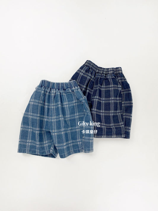 Elastic Waistband Denim Short Pants グラフチェック ハーフパンツ【mh0012842】 Gikv king ハーフパンツ・ショートパンツ