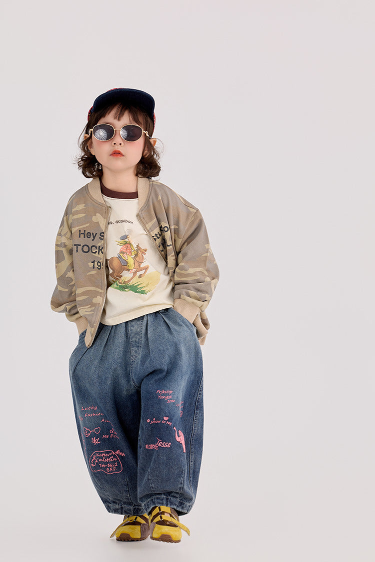 Elephant Print Wide Leg Jeans ゾウプリント ワイドデニムパンツ【mh0012393】 HEY BOOBII