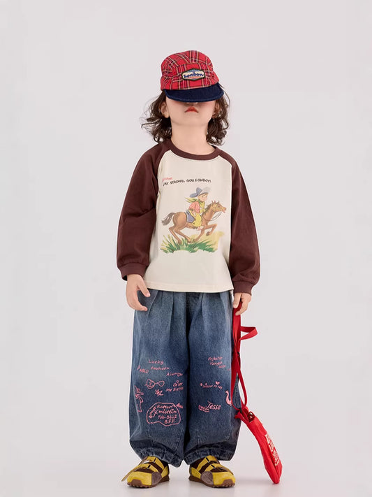 Elephant Print Wide Leg Jeans ゾウプリント ワイドデニムパンツ【mh0012393】 mamahalo shop