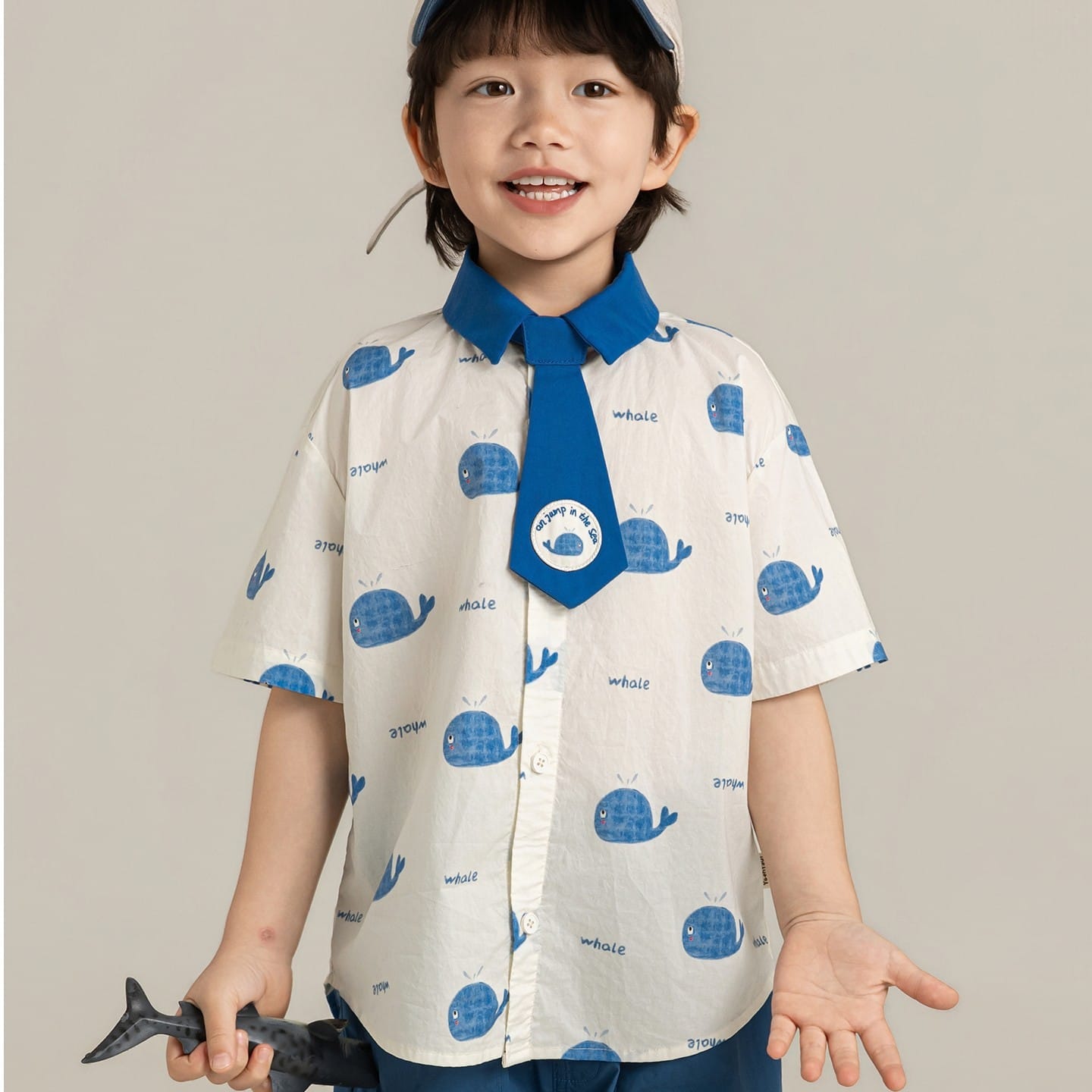 Elephant Whale Shirt ネクタイ付 アニマル 半袖シャツ【mh0012735】 Blue【pre-order】 / 90cm YoehYaul 半袖シャツ・ブラウス