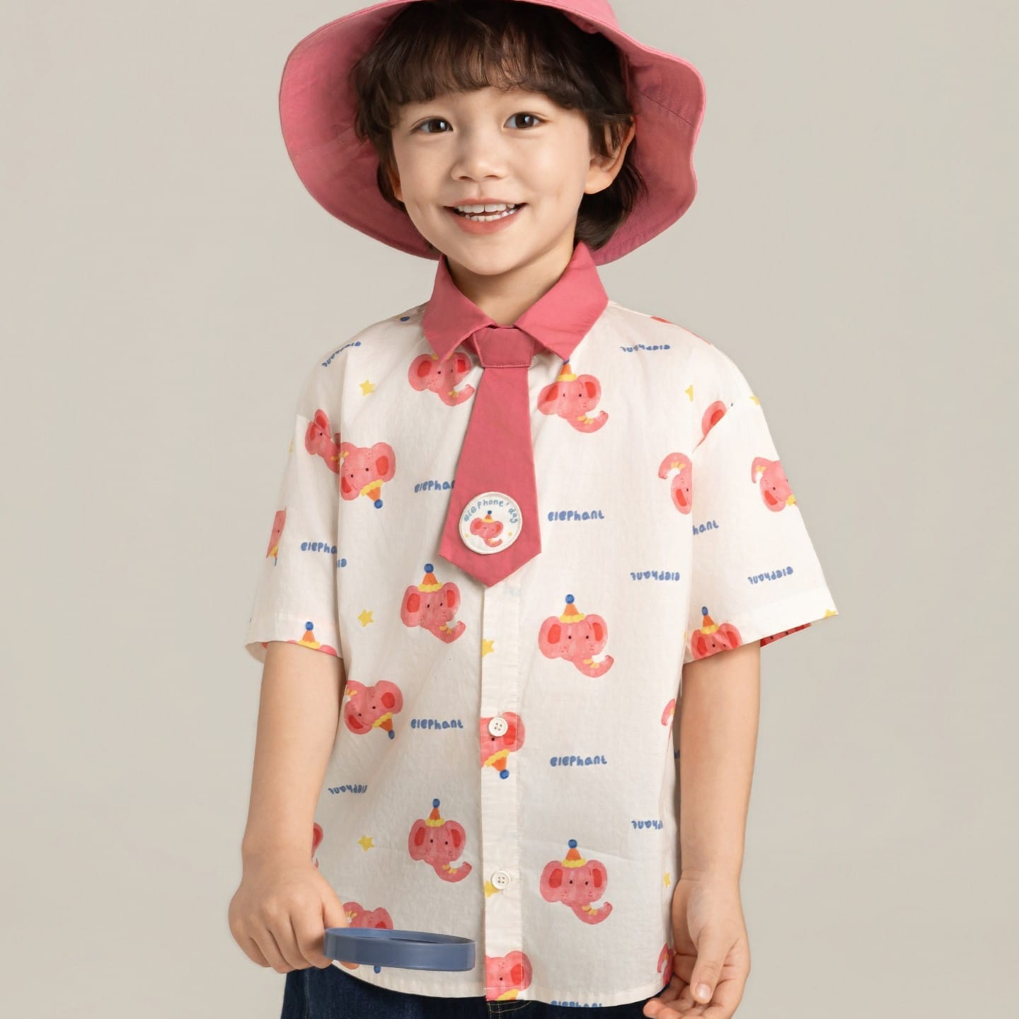 Elephant Whale Shirt ネクタイ付 アニマル 半袖シャツ【mh0012735】 Pink【pre-order】 / 90cm YoehYaul 半袖シャツ・ブラウス