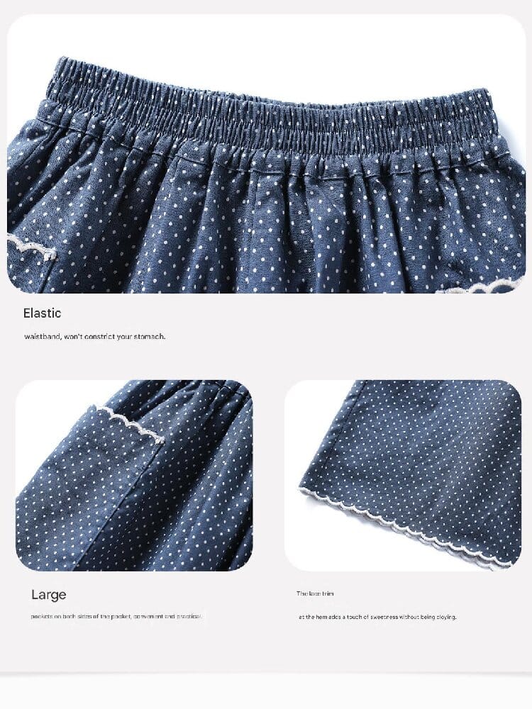 Embroidered Blouse and Polka Dot Pants スカラップ ドット柄 ブラウス ロングパンツ【mh0013194】 yunerma 半袖セットアップ