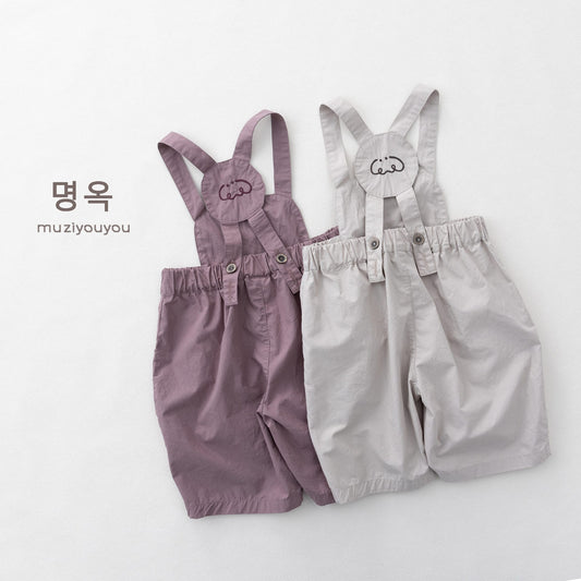 Embroidered Script Lettering Overalls コクーン サロペットハーフパンツ【mh0013151】 명옥 muziyouyou サロペットパンツ・サスペンダーパンツ