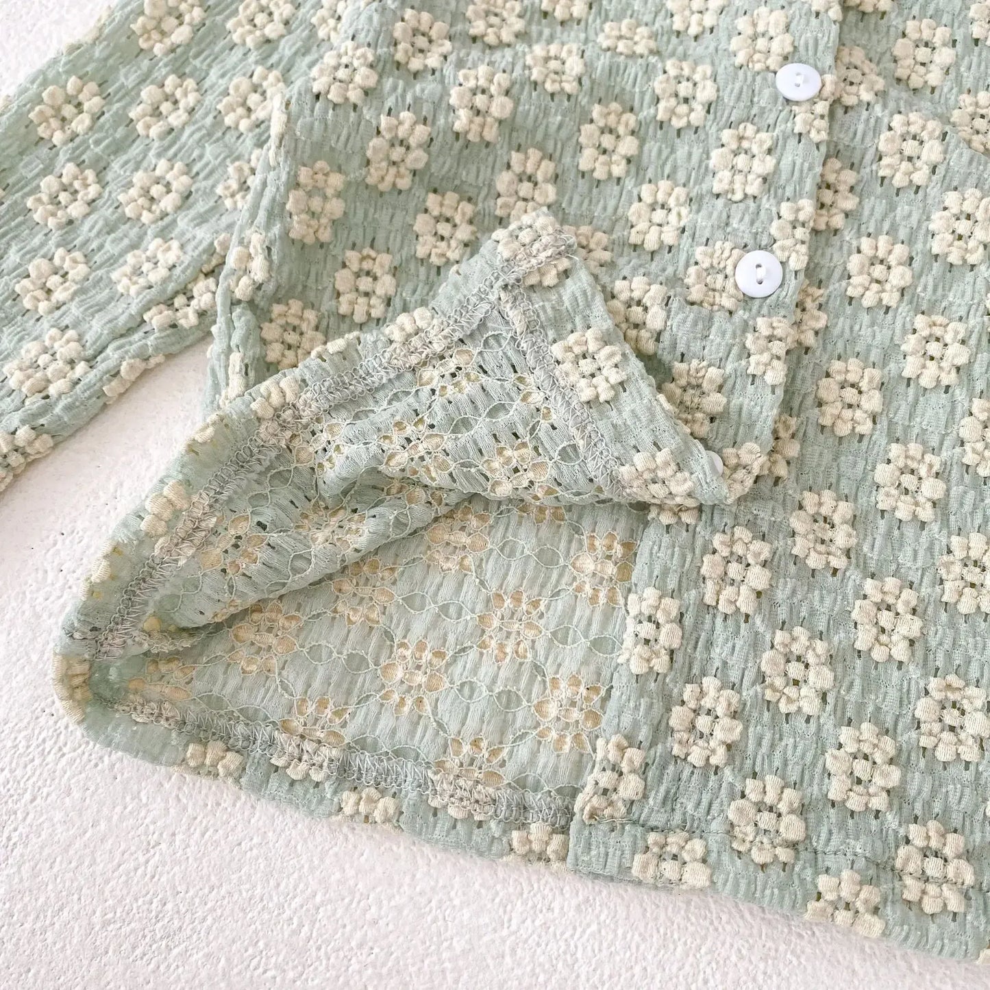 長袖セットアップ ベビーセットアップ 2点セット フラワー柄レースニットカーディガン+フリルブルマパンツ 2カラー【mh0007097】