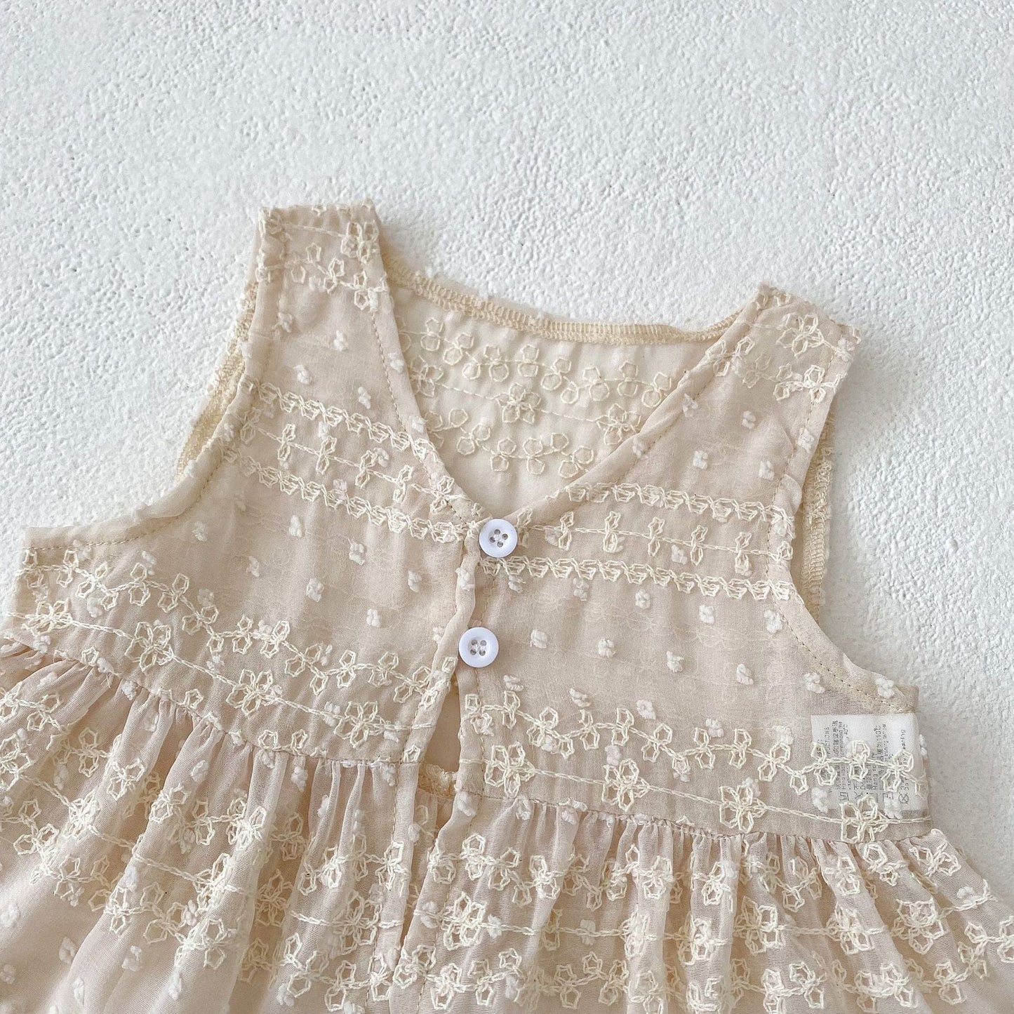 ロンパースセットアップ レースベスト+半袖パフスリーブロンパースセットアップ 2点セット【mh0010152】