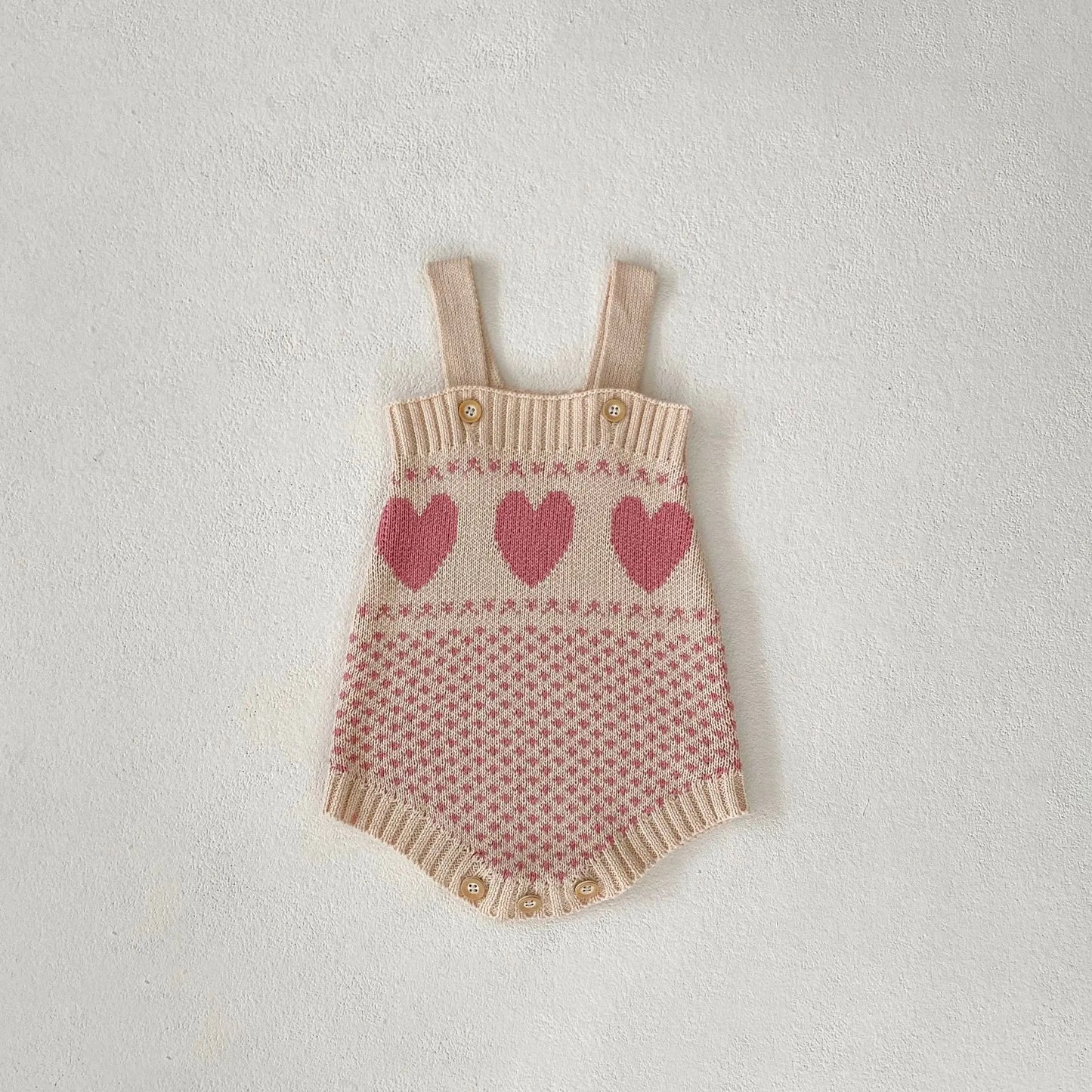 ロンパースセットアップ bodysuit / 3-6M 66cm ベビーカーディガン/ロンパース ハート柄ニットカーディガン/サスペンダーロンパース【mh0007345】