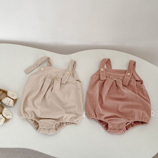 ノースリーブロンパース Bow Corduroy Romper リボン コーデュロイ 長袖ロンパース【mh0012185】