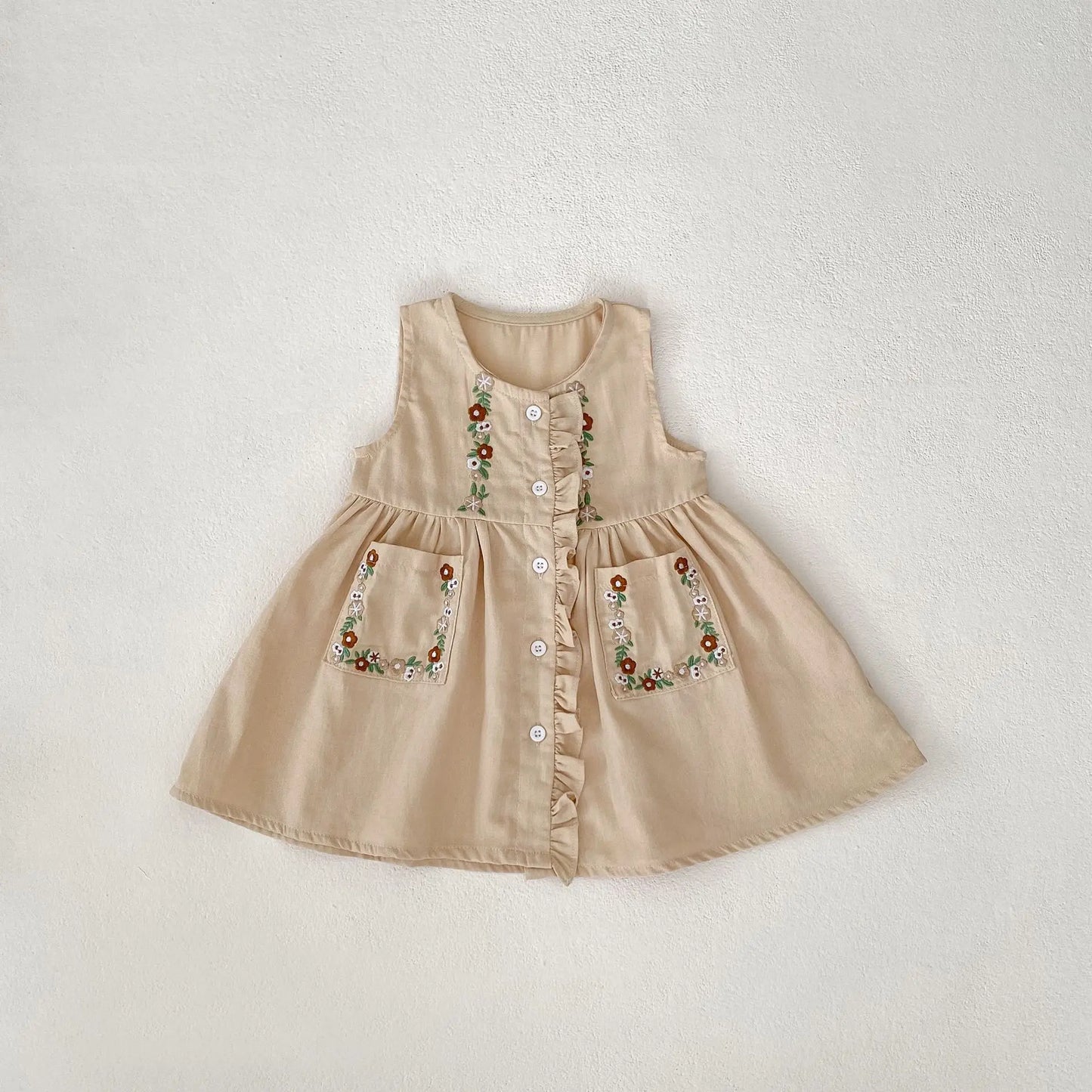 長袖セットアップ dress / 9M 73CM ベビーキッズトップス/ワンピース フラワー刺繍長袖ブラウス/ノースリーブ前あきワンピース【mh0008741】