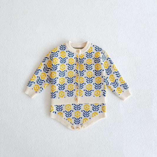 ロンパースセットアップ Jacquard Flower Knitted Set ジャガード フラワー ニット セットアップ【mh0011987】