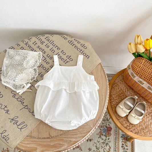 ノースリーブロンパース ベビーロンパース キャミソールフリルボディスーツ バースデー フラワー花柄刺繍【mh0004946】