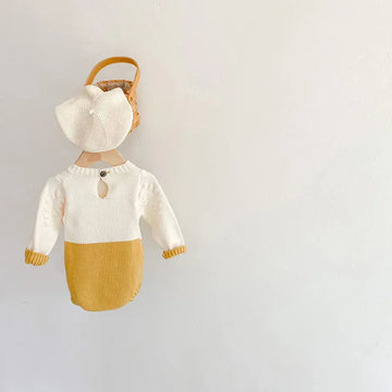 長袖ロンパース ベビーロンパース ニット 長袖ボディスーツ ひまわりサンフラワー刺繍【mh0006231】