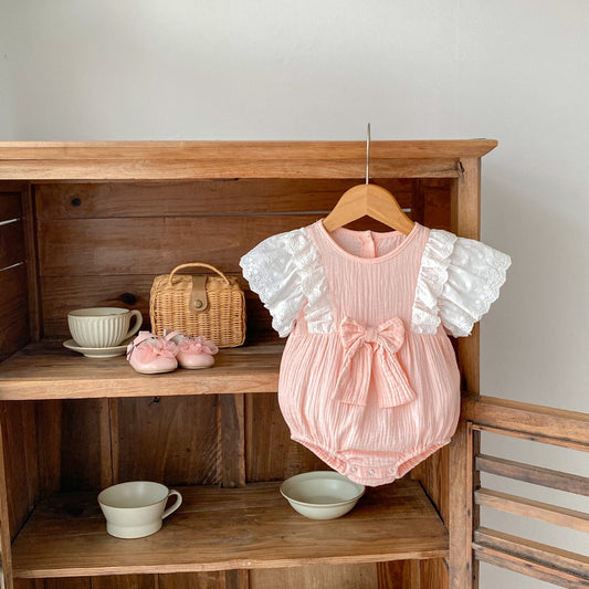 半袖ロンパース バタフライフリルショルダーリボンロンパース【mh0010151】