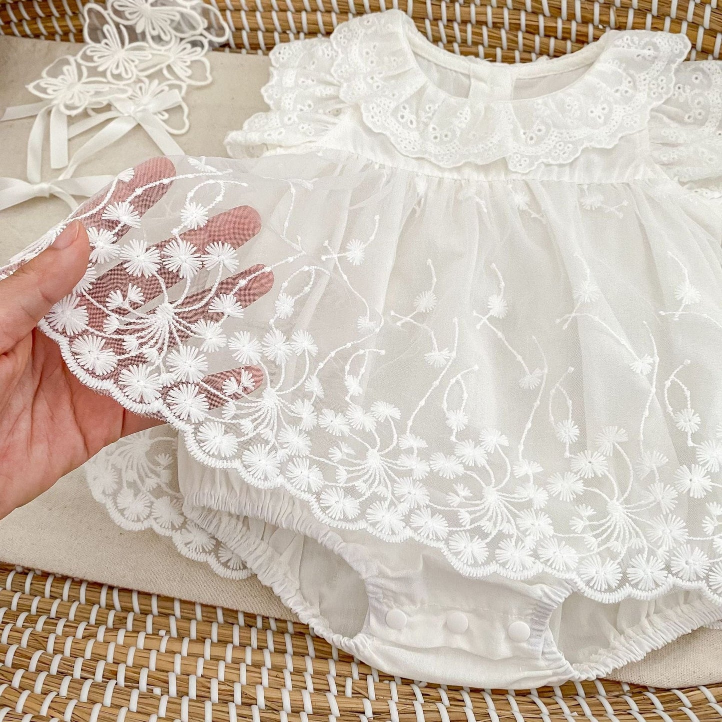 ノースリーブロンパース レースフリルチュールスカートドレスロンパース【mh0010156】