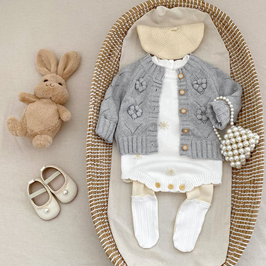 長袖ロンパース フラワー刺繍長袖ニットロンパース【mh0010516】