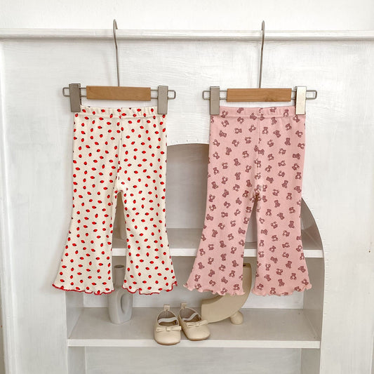 レギンスパンツ いちご/ベアくまプリントフレアレギンスパンツ【mh0010525】