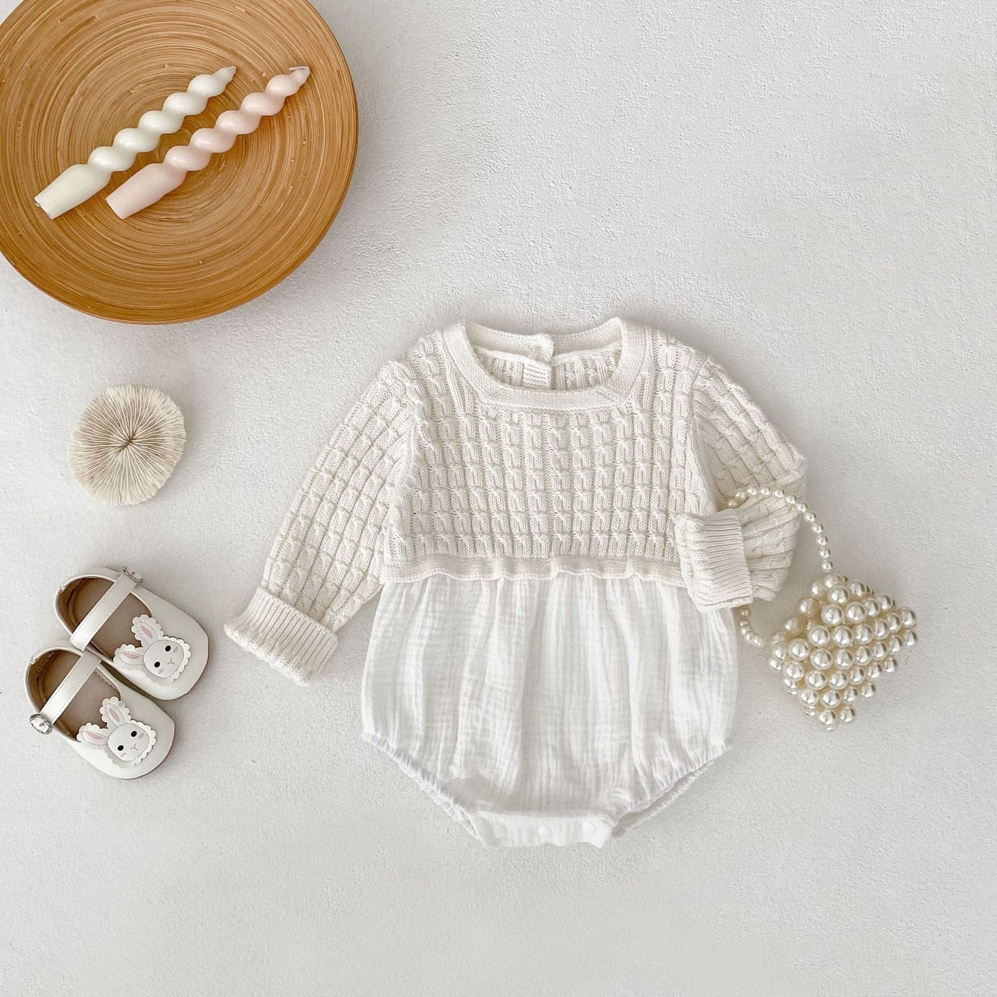 長袖ロンパース ニットトップスドッキング長袖ロンパース【mh0010528】