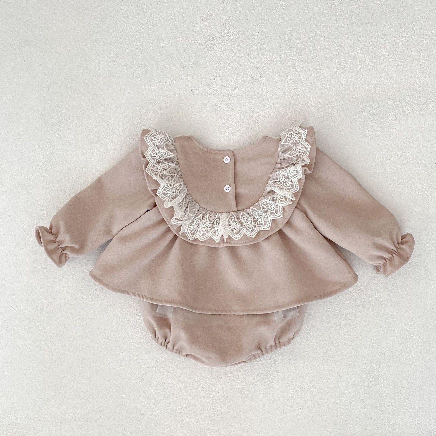 長袖ロンパース ビッグレース襟付き長袖スカートロンパース【mh0010838】