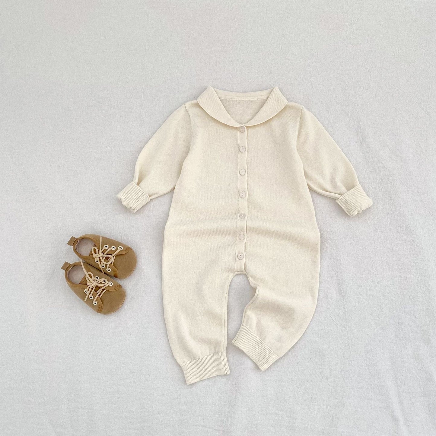 長袖ロンパース 襟付きシンプル長袖ニットロンパース【mh0010854】