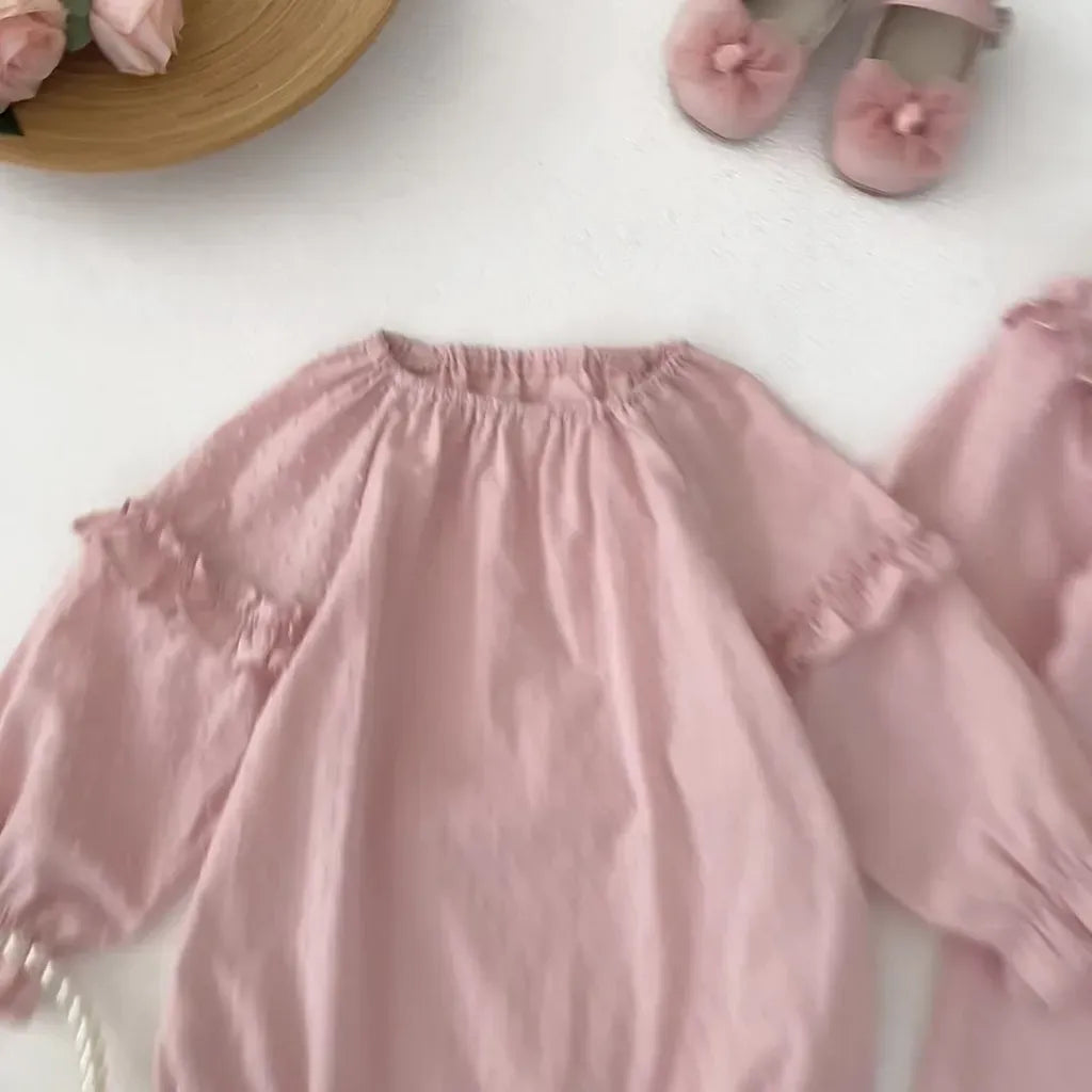 長袖ロンパース ドットエンボスフリル姉妹お揃いワンピース/ロンパース【mh0011083】