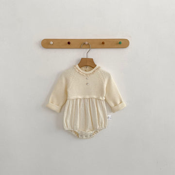 長袖ロンパース Patchwork Knitted Romper パッチワーク ニット ロンパース【mh0012179】