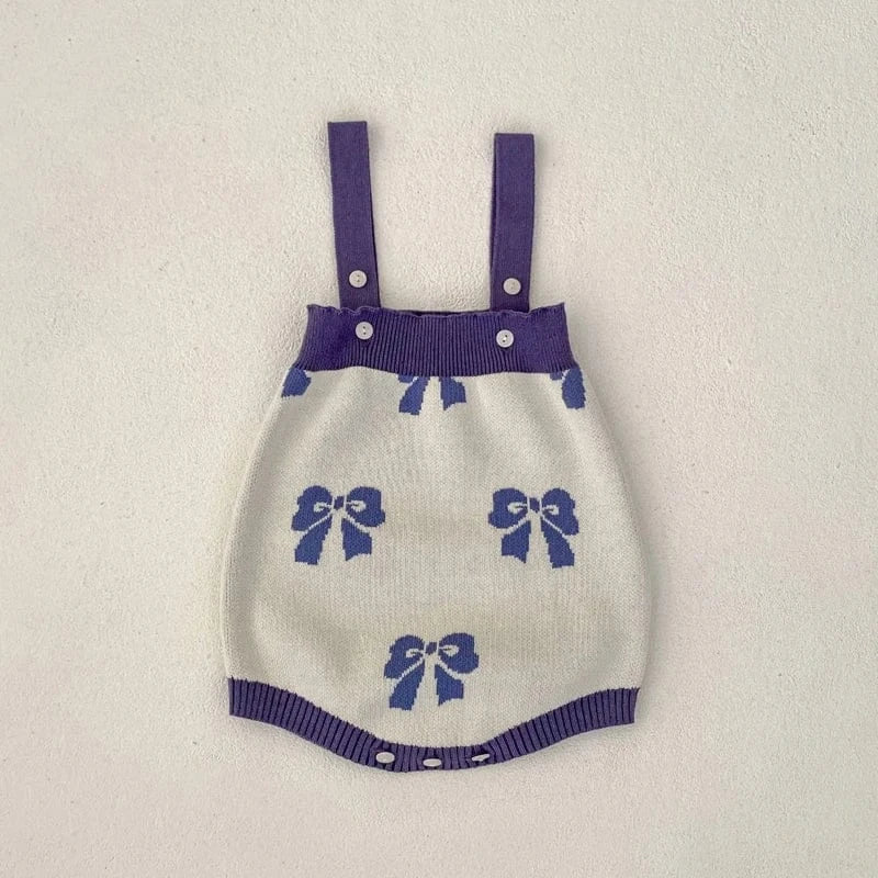 ロンパースセットアップ romper / 3-6M 66cm ベビーカーディガン/ロンパース リボン柄チュチュペプラムニットジャケット/サスペンダーボディスーツ【mh0007033】