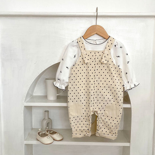 長袖セットアップ 水玉ドットプリントオーバーオール/長袖Tシャツ【mh0010520】