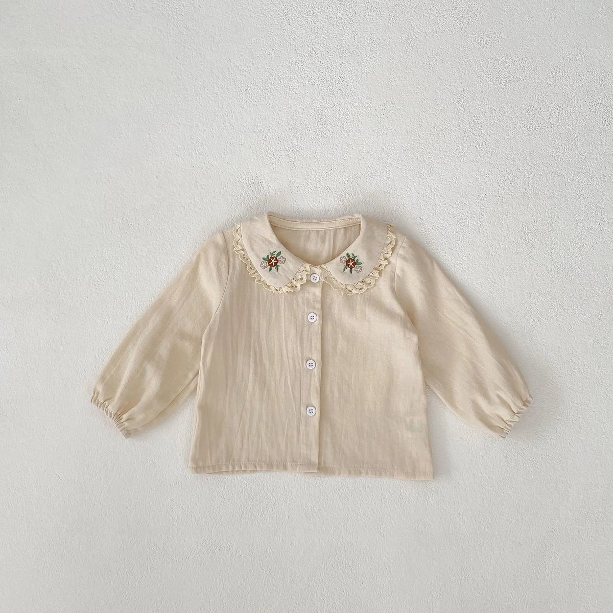 長袖セットアップ tops / 9M 73CM ベビーキッズトップス/ワンピース フラワー刺繍長袖ブラウス/ノースリーブ前あきワンピース【mh0008741】