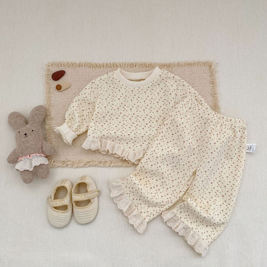 長袖パジャマ Waffle Printed Sweatshirt & Pants Set ワッフル プリント スウェット セットアップ【mh0012163】