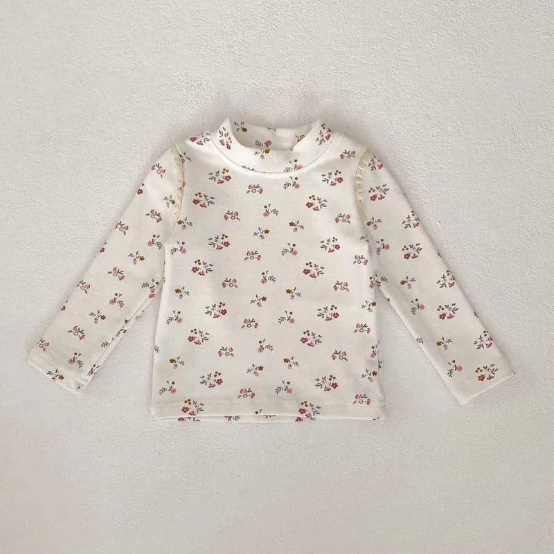 長袖Tシャツ White / 3-6M 66cm ベビーキッズトップス フラワー小花柄プリントハイネック長袖Tシャツ 2カラー【mh0007032】