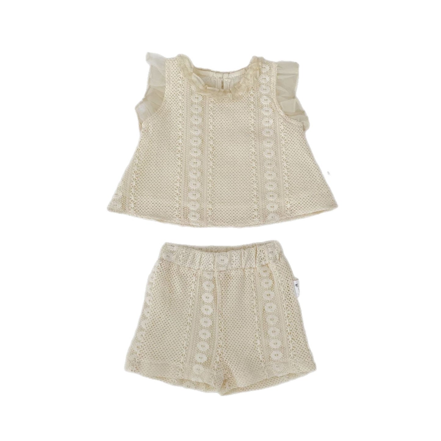 Eyelet Lace Flutter Sleeve Set アイレットレース フリル袖 セットアップ【mh0012484】 Engepapa ノースリーブセットアップ