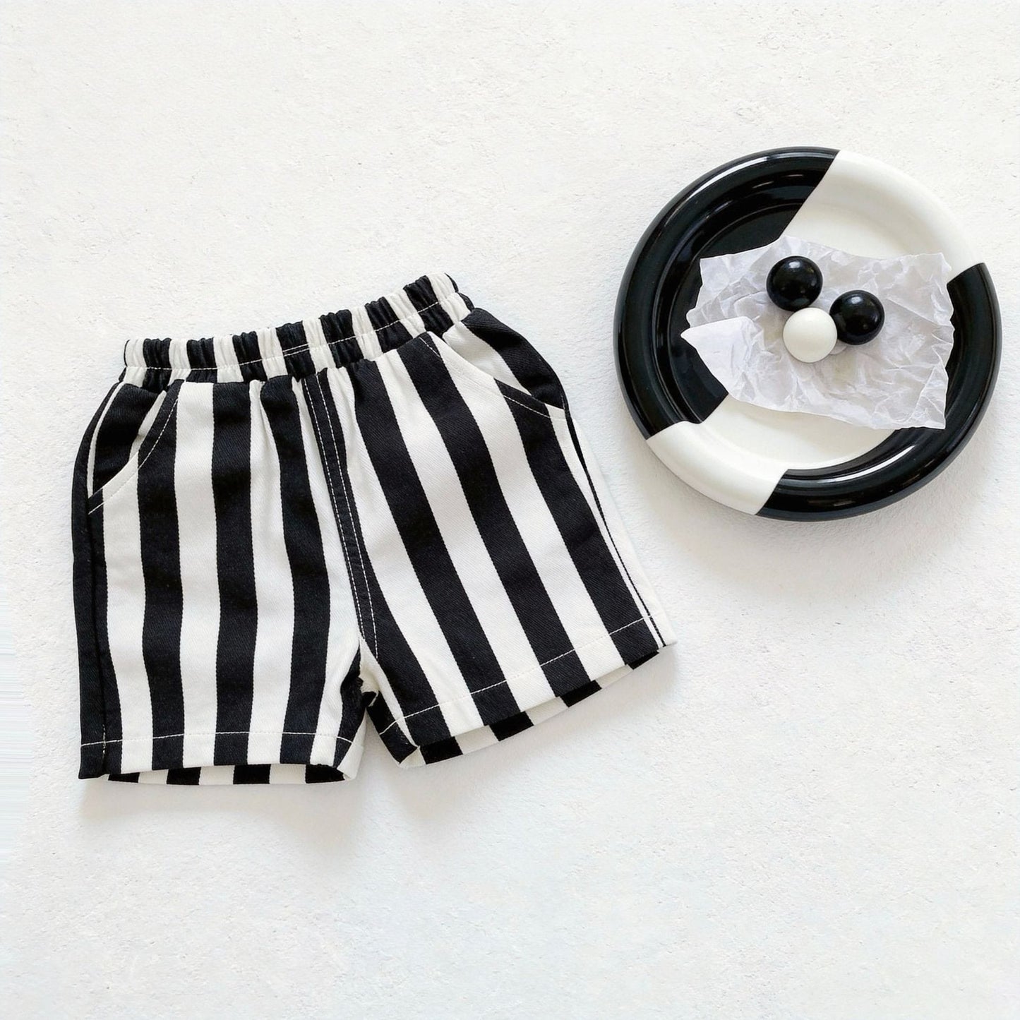 Fashionable Wide Stripe Casual Shorts ストライプ ショートパンツ【mh0013285】 Black / 73cm yi nian ni ハーフパンツ・ショートパンツ