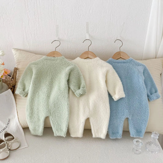長袖ジャンプスーツ ベビージャンプスーツ ソフトファー長袖ロンパース 3カラー【mh0007323】