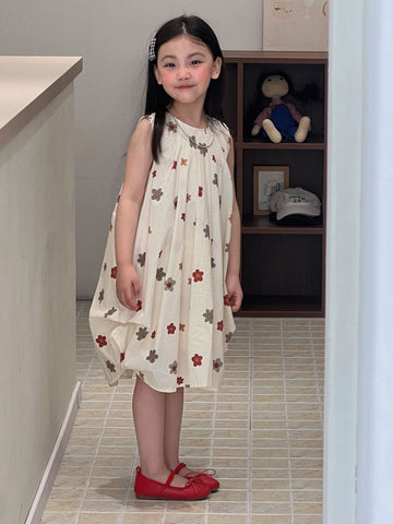 Floral Crew Neck Print Vest Dress バルーン ノースリーブワンピース【mh0013299】 Beige / 90cm Mu Zika ノースリーブワンピース