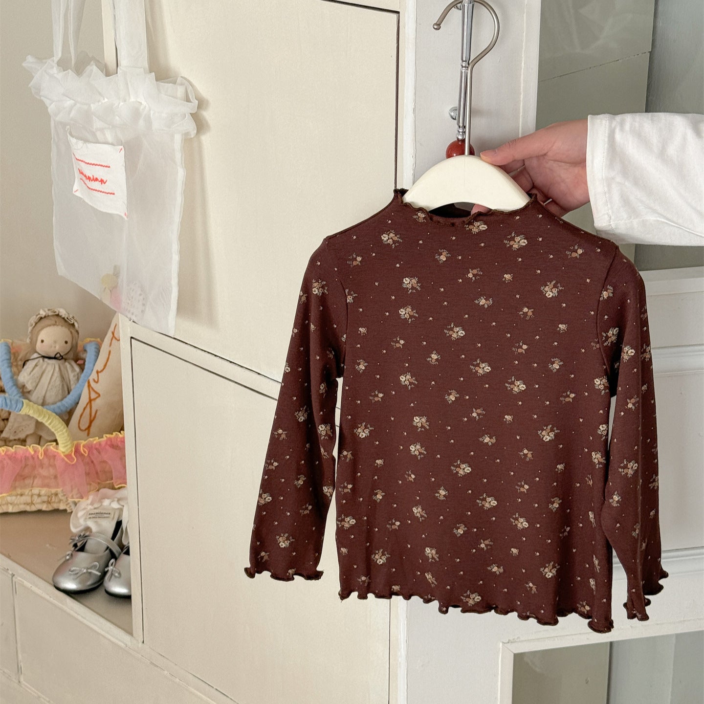 Floral Elastic Long Sleeve T 花柄 ストレッチTシャツ【mh0012286】 Coffee / 90cm Laibaobao