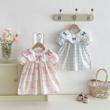 Floral Embroidered Bow Dress 花柄 刺繍襟 半袖 ワンピース【mh0012713】 angou 半袖ワンピース