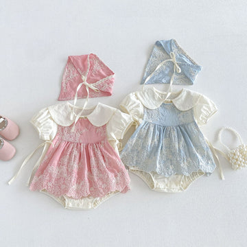 Floral Embroidery Romper Set フラワー 刺繍ロンパース セット【mh0013417】 angou ロンパースセットアップ