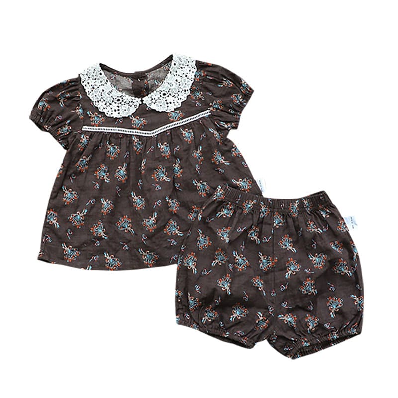 Floral Lace Collar Set 小花柄 半袖チュニック セットアップ【mh0012695】 BBAMMA 半袖セットアップ