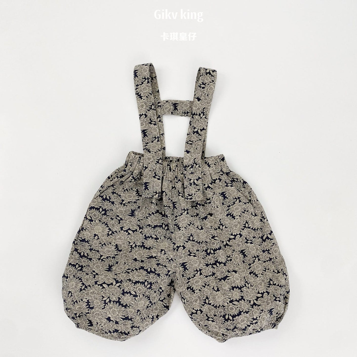 Floral Pattern Suspender Bloomers フラワー サロペットパンツ【mh0013488】 Dark Blue / 80cm Gikv king サロペットパンツ・サスペンダーパンツ