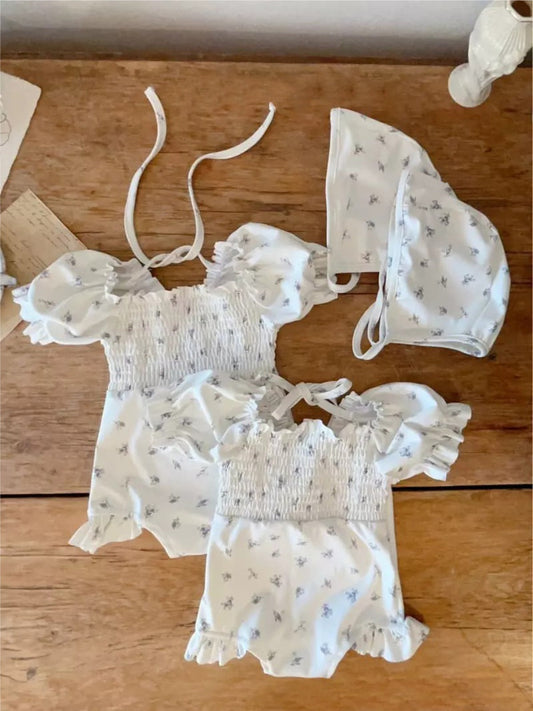 Floral Print Smocked Swimsuit フローラルプリントスモッキング水着 mamahalo shop